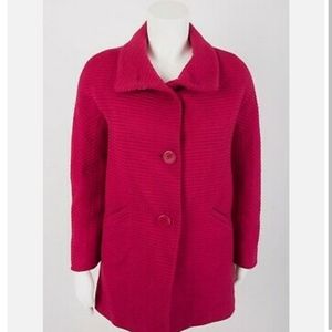 Talbots sz 8 petite wool blend magenta pink striped texture coat